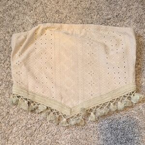 Cream Crochet Strapless Top with Tassels